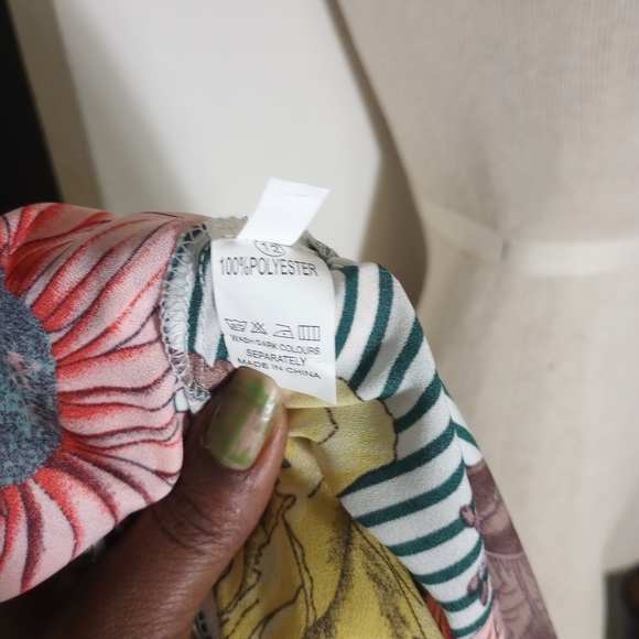 Floral Stripes Long Sleeve Button Down Sheer Shirt Dress with Split in Front XXL - Picture 11 of 12